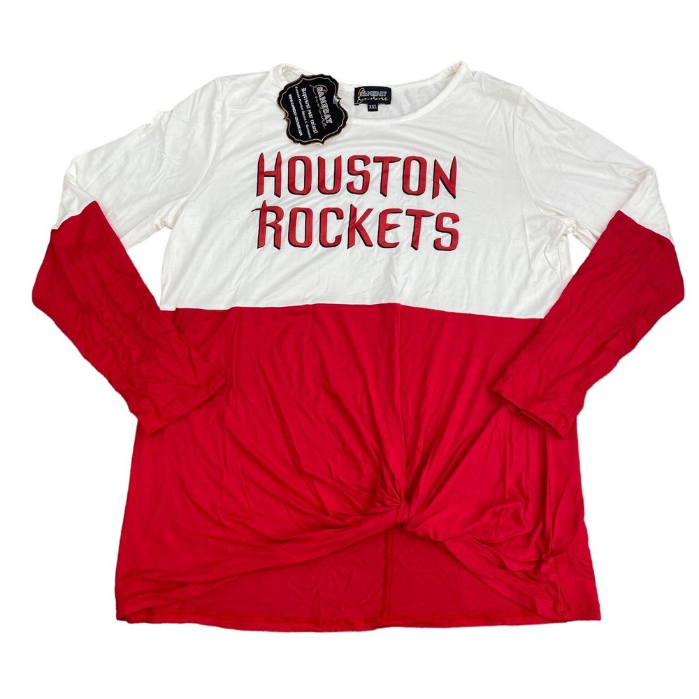 Houston Rockets NBA Women Pullover Shirt XXL Colorblock 3/4 Sleeve Red White NWT